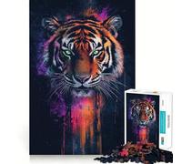 Puzzle da 1000 pezzi con schizzi di vernice a tema tigre, ideale per ragazzi, stimola la mente e il tempo libero, con bordi precisi e un regalo originale 38x26cm