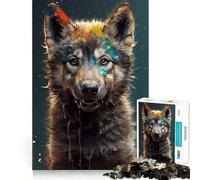 Puzzle da 1000 pezzi con schizzo di lupo ad acquerello,divertente per allenare la mente,con pezzi che si incastrano perfettamente e con precisione Un hobby affascinante per i momenti di svago