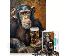 Puzzle da 1000 pezzi con scimmia che beve birra,gioco di logica e intricato,ideale per momenti di relax e divertimento,regalo di Natale (38x52cm)