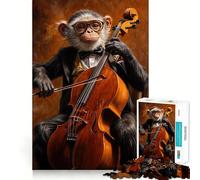 Puzzle da 1000 pezzi con scimmia che suona il violoncello,bordi perfetti,divertente rompicapo,regalo per rilassarsi,regalo di compleanno,arte (38x26cm)