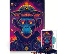 Puzzle da 1000 pezzi con scimmia spaziale e UFO per adulti, gioco di logica, passatempo per la casa, bordi puliti, regalo perfetto (50x75cm)