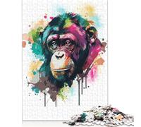 Puzzle da 1000 pezzi con scimmietta acquerellata, difficoltà per adulti, rafforza le relazioni tra i membri della famiglia, 1000 pezzi (75x50 cm)