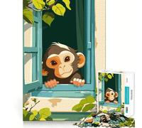 Puzzle da 1000 pezzi con scimmietta dei cartoni animati che sbircia dalla finestra,bordi sottili,gioco creativo per lo sviluppo della mente,rilassante,regalo di Natale (38x26cm)