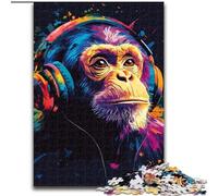 Puzzle da 1000 pezzi con scimpanzé che indossa le cuffie, puzzle per adulti da 1000 pezzi, decorazione artistica, giocattolo di intelligenza per giochi al chiuso in famiglia (dimensioni 50x75cm)