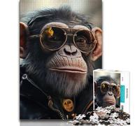 Puzzle da 1000 pezzi con scimpanzé che indossa occhiali da sole, per adulti, regalo di compleanno impegnativo ma divertente e umoristico, regali, arte murale 38x26cm