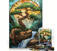 Puzzle da 1000 pezzi con scocca in vetro colorato a tema bonsai, ideale per migliorare la memoria, per un divertimento senza stress, con taglio di precisione e come regalo di Natale (38x52cm)