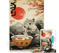 Puzzle da 1000 pezzi con scoiattolo che mangia ramen e paesaggio giapponese, per adulti e ragazzi, gioco di logica, tempo libero, bordi precisi, decorazione murale 50x75cm