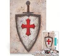 Puzzle da 1000 pezzi con scudo e spada da crociato, gioco educativo, attività divertenti da fare a casa, regalo di compleanno 38x52cm