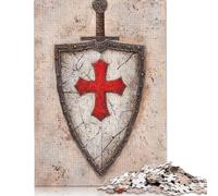 Puzzle da 1000 pezzi con scudo e spada dei crociati, puzzle di carta per adulti e adolescenti, gioco per famiglie, regali per la vigilia di Natale, 1000 pezzi (38x26 cm)