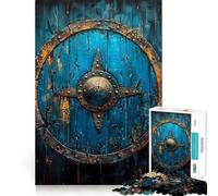 Puzzle da 1000 pezzi con scudo vichingo blu,disegno accuratamente ritagliato,gioco di logica,regalo divertente,facile da giocare,regalo di compleanno 38x52cm