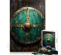 Puzzle da 1000 pezzi con scudo vichingo sul muro, ideale per adolescenti, per un allenamento mentale rilassante e un hobby perfetto, regalo di Natale (50x75cm)