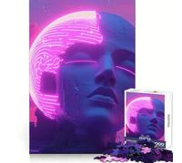 Puzzle da 1000 pezzi con scultura Vaporwave a forma di testa al neon per adulti, gioco di logica, ideale per rafforzare i legami familiari, con bordo premium e una piacevole sorpresa (38x26cm)