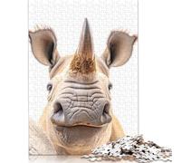 Puzzle da 1000 pezzi con selfie di rinoceronti in primo piano per adulti, puzzle di carta regalo di Halloween per adolescenti, regali unici per la casa e regali 1000 pezzi (75x50 cm)