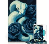 Puzzle da 1000 pezzi con serpente bianco e rose blu,ideale per ragazzi,gioco di concentrazione mentale,tagli di precisione,bordi lisci,perfetto come regalo di Natale (38x26cm)