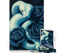 Puzzle da 1000 pezzi con serpente bianco e rose blu per adolescenti, ideale per sviluppare le capacità logiche, un passatempo rilassante e preciso, perfetto come regalo di Natale (50x75cm)