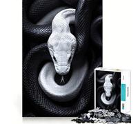 Puzzle da 1000 pezzi con serpente bianco su sfondo nero,ideale per ragazzi,gioco di concentrazione mentale,tagli di precisione,bordi lisci,perfetto come regalo di Natale (50x75cm)