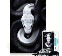 Puzzle da 1000 pezzi con serpente bianco su sfondo nero per adulti,divertente gioco di memoria,incastro sicuro,montaggio sicuro,attività per tutta la famiglia (38x26cm)