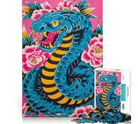 Puzzle da 1000 pezzi con serpente blu e fiori rosa,disegno a bordo fine,giocattolo creativo,per il tempo libero,regalo di compleanno 38x26cm