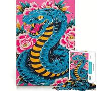 Puzzle da 1000 pezzi con serpente blu e fiori rosa,disegno a incastro preciso,gioco di logica,gioco per il tempo libero,regalo divertente per compleanno 38x52cm
