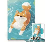 Puzzle da 1000 pezzi con Shiba Inu che nuota, ideale per adulti, per stimolare la memoria e per il divertimento in famiglia Montaggio con motivo a tema natalizio 38x26cm