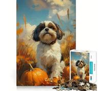 Puzzle da 1000 pezzi con Shih Tzu e zucche, ideale per adolescenti, per migliorare la memoria, rilassare la mente e creare opere d'arte di alta qualità 50x75cm