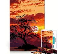 Puzzle da 1000 pezzi con silhouette di albero al tramonto, paesaggio, ideale per adolescenti Gioco di logica, leggero e rilassante, taglio preciso, regalo classico 38x26cm