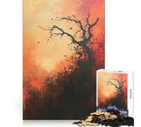 Puzzle da 1000 pezzi con silhouette di albero al tramonto, per adulti, gioco di logica, per interni, taglio di precisione, regalo prezioso 38x26cm