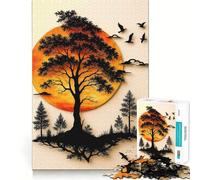 Puzzle da 1000 pezzi con silhouette di albero, uccelli e tramonto, per adulti Gioco di puzzle rilassante e distensivo, decorazione murale 38x26cm