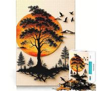 Puzzle da 1000 pezzi con silhouette di albero, uccelli e tramonto per adulti, ideale per rafforzare la memoria, rilassante e divertente, con bordi di qualità Un regalo perfetto 38x52cm