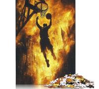 Puzzle da 1000 pezzi con silhouette di basket in fiamme per adulti, regali di Natale, puzzle per adulti, giochi educativi per la casa, giocattoli fai da te, 38x26 cm/1000 pezzi