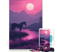 Puzzle da 1000 pezzi con silhouette di cavallo al tramonto, ideale per adolescenti, gioco di logica e svago, con bordi sottili, regalo speciale 38x26cm