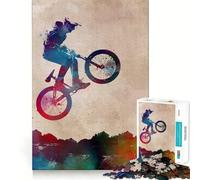 Puzzle da 1000 pezzi con silhouette di ciclista BMX e bordi senza soluzione di continuità,gioco di logica e divertimento,ideale per il tempo libero,regalo artistico di Natale 38x52cm