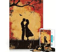 Puzzle da 1000 pezzi con silhouette di coppia al tramonto, ideale per adulti, gioco di logica, svago e relax a casa, con tagli precisi, regalo perfetto 38x26cm