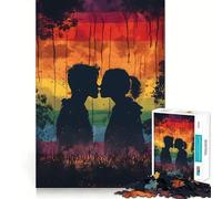 Puzzle da 1000 pezzi con silhouette di coppia che si bacia, ideale per adulti e ragazzi, per migliorare la memoria, per un relax leggero e piacevole, con tagli netti e un regalo delizioso 50x75cm