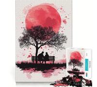 Puzzle da 1000 pezzi con silhouette di coppia sotto la luna rossa, ideale per ragazzi, perfetto per il tempo libero Taglio preciso, regalo stagionale 50x75cm