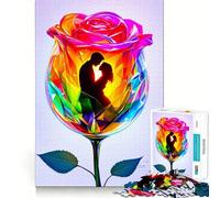 Puzzle da 1000 pezzi con silhouette di coppia tra le rose, per adulti, gioco di logica, per interni, taglio di precisione, regalo prezioso 38x52cm
