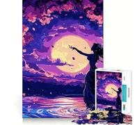 Puzzle da 1000 pezzi con silhouette di donna e lago al chiaro di luna, ideale per adulti, gioco di logica, svago e relax a casa, con tagli precisi, regalo perfetto 38x52cm