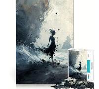 Puzzle da 1000 pezzi con silhouette di donna nella tempesta, ideale per adolescenti, gioco di logica e antistress, ideale come regalo di Babbo Natale 38x26cm