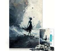 Puzzle da 1000 pezzi con silhouette di donna nella tempesta, ideale per adolescenti Gioco di logica fine, passatempo rilassante, design elegante e raffinato 50x75cm