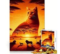 Puzzle da 1000 pezzi con silhouette di gatto al tramonto per adulti,ideale per il benessere mentale,il tempo libero e il piacere Bordi netti Regalo di Natale unico (50x75cm)