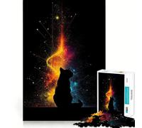 Puzzle da 1000 pezzi con silhouette di gatto e sfondo astratto colorato, ideale per adulti, gioco di logica e antistress, con pezzi ben definiti e perfetti come regalo 38x52cm