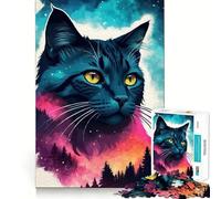 Puzzle da 1000 pezzi con silhouette di gatto mistico nella foresta, ideale per ragazzi, un rompicapo rilassante e artistico da assemblare, un regalo di alta qualità (38x52cm)
