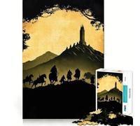 Puzzle da 1000 pezzi con silhouette di guerrieri e paesaggio con torre, ideale per ragazzi, gioco di logica e svago, con bordi sottili, regalo speciale 38x26cm