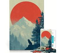 Puzzle da 1000 pezzi con silhouette di lupo e paesaggio montano,ideale per adolescenti Gioco di memoria divertente con componenti robusti e di facile utilizzo,portatile e adatto ai viaggi (38x26cm)