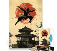 Puzzle da 1000 pezzi con silhouette di ninja e tempio giapponese per adulti, ideale per rafforzare la memoria, attività domestica, bordi netti e come regalo festivo (38x52cm)