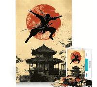Puzzle da 1000 pezzi con silhouette di ninja e tempio giapponese per ragazzi, gioco di logica e abilità, morbido, rilassante, taglio preciso, regalo prezioso (38x26cm)