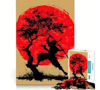 Puzzle da 1000 pezzi con silhouette di ninja, sole rosso e albero, ideale per ragazzi, gioco intelligente per tutta la famiglia, con motivo da assemblare e desiderio di Babbo Natale (50x75cm)