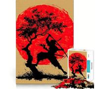 Puzzle da 1000 pezzi con silhouette di ninja, sole rosso e albero, per adulti Un gioco divertente che stimola la memoria e permette di giocare insieme Bordo preciso Regalo stagionale (38x26cm)