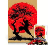 Puzzle da 1000 pezzi con silhouette di ninja, sole rosso e albero, per adulti Un gioco divertente che stimola la memoria e permette di giocare insieme Bordo preciso Regalo stagionale (38x26cm)