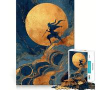 Puzzle da 1000 pezzi con silhouette di ninja sotto la luna dorata, ideale per ragazzi, gioco di abilità mentale, divertimento rilassante, design da assemblare, (50x75cm)